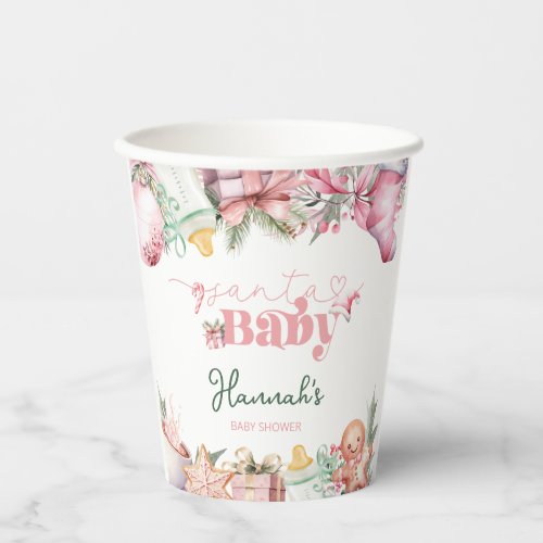 Christmas Pink Santa Baby Shower Paper Cups