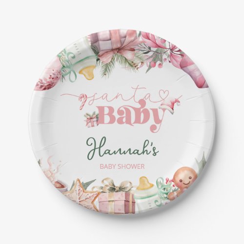 Christmas Pink Santa Baby Shower Paper Plates