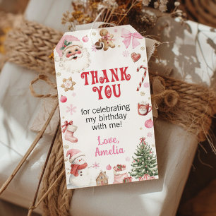 Christmas Pink Santa Birthday Thank You Gift Tags