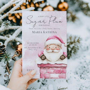  Christmas Pink Santa Claus Baby Shower Invitation