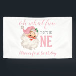 Christmas Pink Santa First Birthday Banner<br><div class="desc">Oh what fun,  it is to be One! Christmas Pink Santa first birthday party banner with watercolor pink santa.</div>