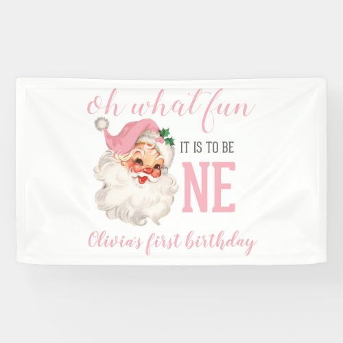 Christmas Pink Santa First Birthday Banner