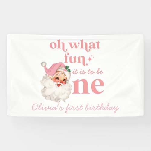 Christmas Pink Santa First Birthday Banner