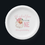 Christmas Pink Santa First Birthday Paper Plates<br><div class="desc">Oh what fun,  it is to be One! Christmas Pink Santa first birthday party plates with watercolor pink santa.</div>