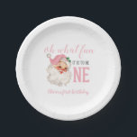 Christmas Pink Santa First Birthday Paper Plates<br><div class="desc">Oh what fun,  it is to be One! Christmas Pink Santa first birthday party plates with watercolor pink santa.</div>