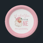 Christmas Pink Santa First Birthday Paper Plates<br><div class="desc">Oh what fun,  it is to be One! Christmas Pink Santa first birthday party plates with watercolor pink santa.</div>