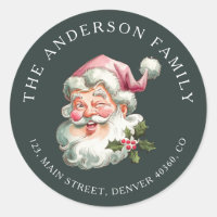 Christmas pink Santa return address label