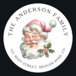 Christmas pink Santa return address label<br><div class="desc">Return address label featuring a smiling Santa with a pink hat.</div>