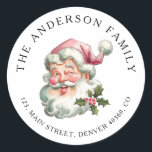 Christmas pink Santa return address label<br><div class="desc">Return address label featuring a smiling Santa with a pink hat.</div>