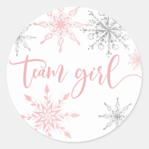 Christmas pink silver snowflakes team girl  classic round sticker