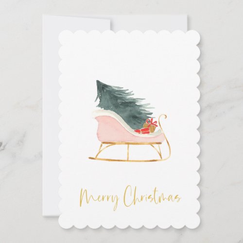 Christmas Pink Sleigh Handwritten Script Holiday Card