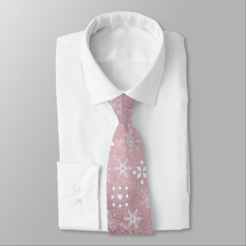 Christmas Pink Snowflake Pattern Festive Neck Tie