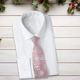 Christmas Pink Snowflake Pattern Festive Neck Tie