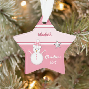 Christmas pink snowman Grandchild Ornament