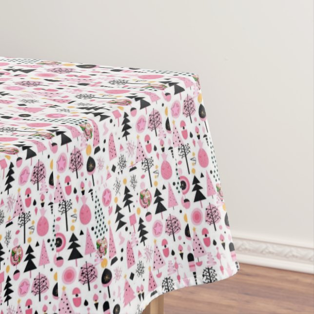 Christmas Pink Snowman Santa Reindeer Tablecloth  (In Situ)