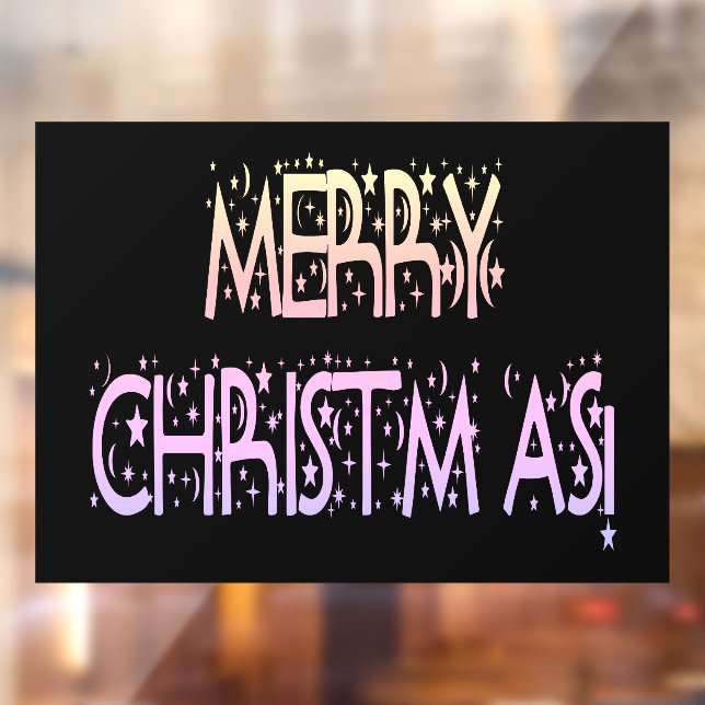 Christmas Pink Stars Night Black 11x8 Decor Vinyl Window Cling (Sheet 2)