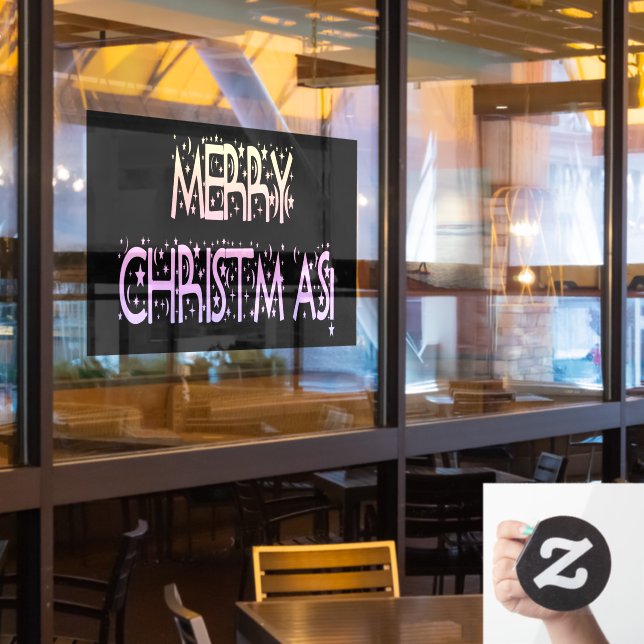 Christmas Pink Stars Night Black Home Store Vinyl Window Cling (Restaurant Window)