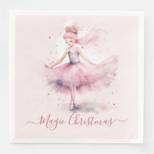 Christmas pink sugar plum fairy  paper dinner napkins