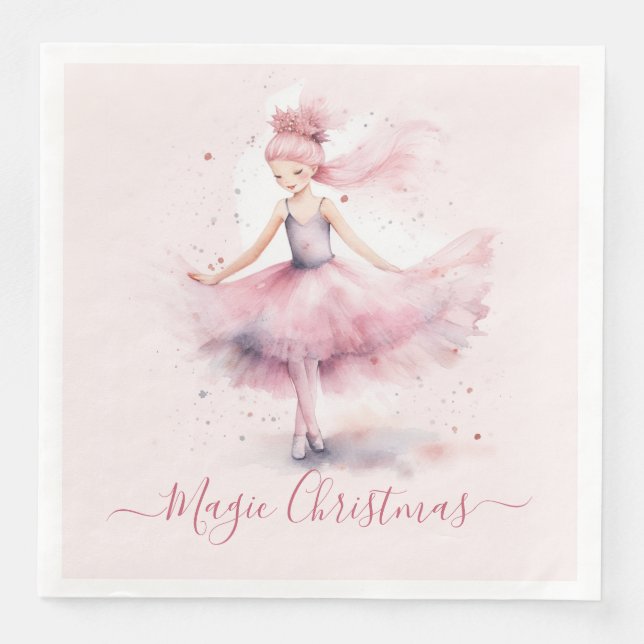 Christmas pink sugar plum fairy  paper dinner napkins (Front)