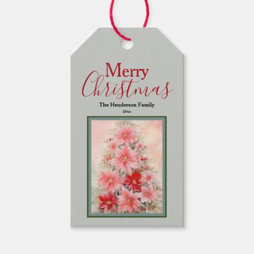 Christmas Pink Watercolor Floral Poinsettia Gift Tags