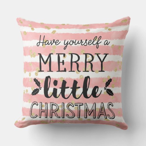 Christmas pink watercolor stripes gold confetti throw pillow