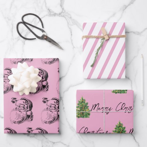 Christmas Pink  White Pattern  Wrapping Paper Sheets