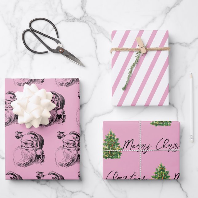 Christmas Pink & White Pattern  Wrapping Paper Sheets (Front)