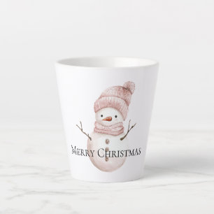 Christmas Pink White Snowman Latte Mug