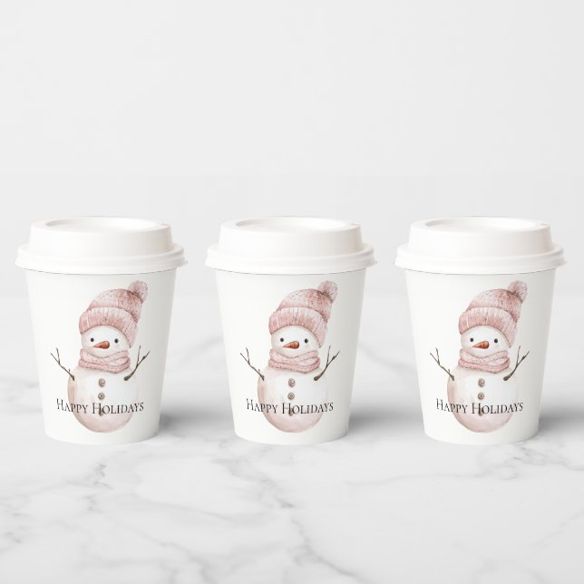 Christmas Pink White Snowman Paper Cups (Multi)