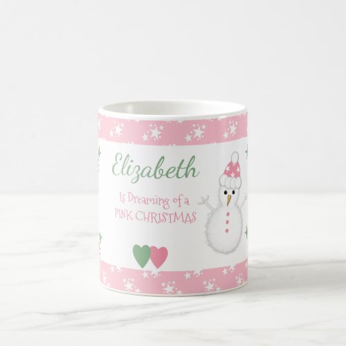 Christmas pink with a snowman coffee mug