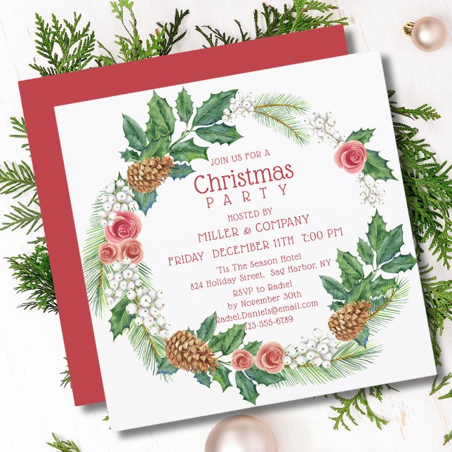 Christmas Pink Wreath Corporate Christmas Party Invitation (Creator Uploaded)