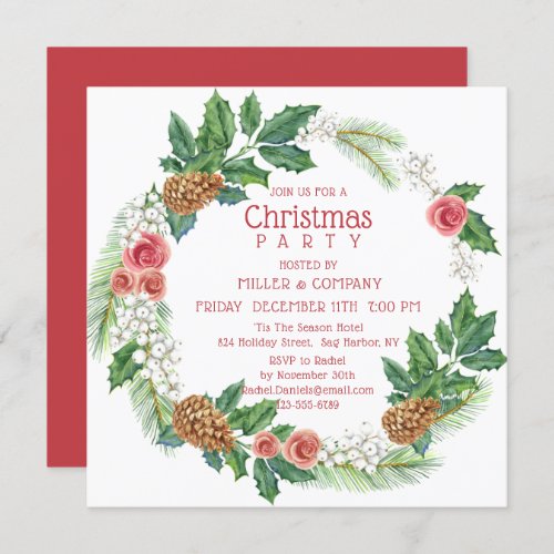 Christmas Pink Wreath Corporate Christmas Party Invitation