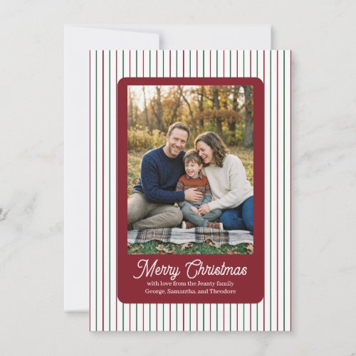 Christmas Pinstripe with Red Field Family Photo Holiday Card