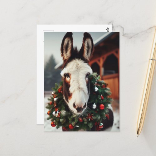 Christmas Pinto Donkey Postcard