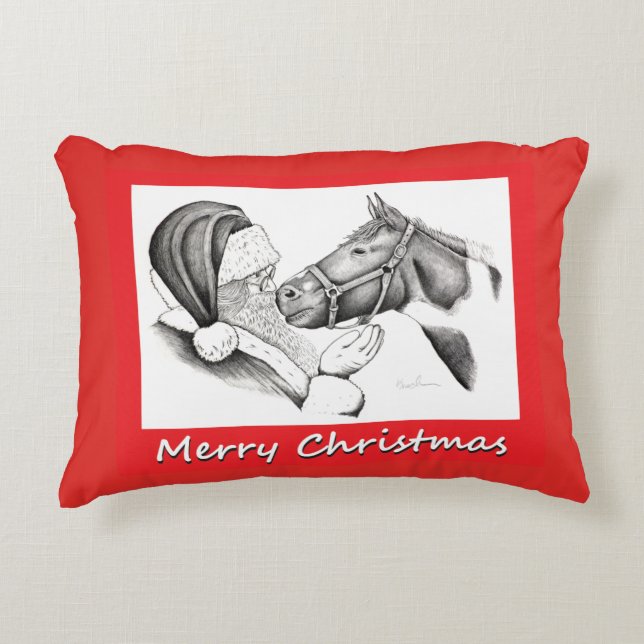 Christmas Pinto Paint Horse and Santa Accent Pillow (Front)