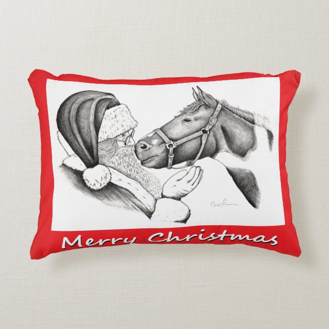 Christmas Pinto Paint Horse and Santa Decorative Pillow (Front)