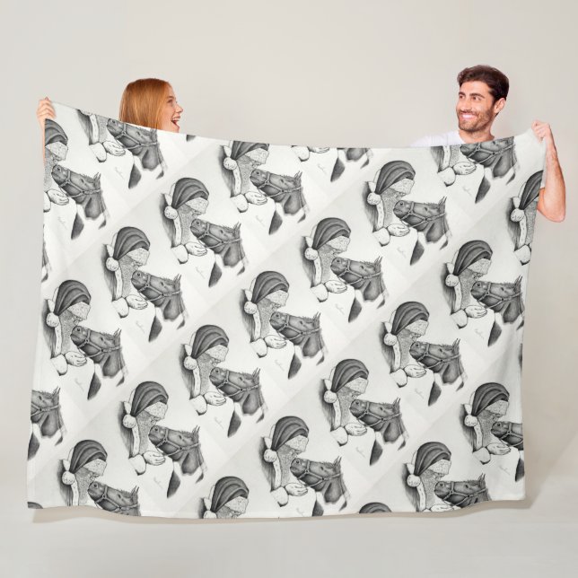 Christmas Pinto Paint Horse and Santa Fleece Blanket (In Situ)