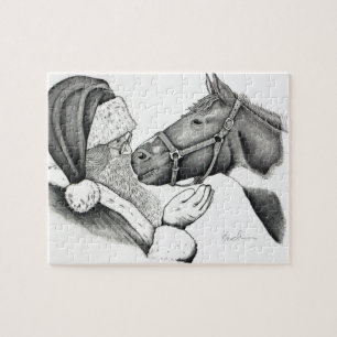 Christmas Pinto Paint Horse and Santa Jigsaw Puzzle