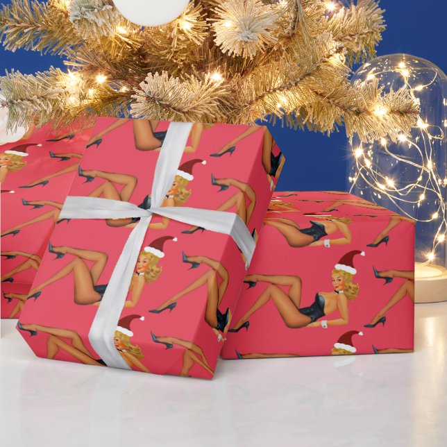 CHRISTMAS PINUP GIRL BLONDE  WRAPPING PAPER (Holidays)