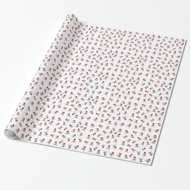 Christmas Pirate Skulls on White Wrapping Paper (Unrolled)