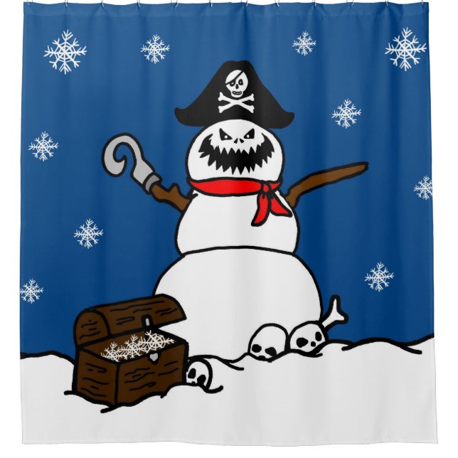 Christmas Pirate Snowman Shower Curtain (Front)
