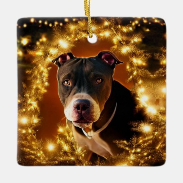 Christmas Pit Bull Ceramic Ornament (Front)