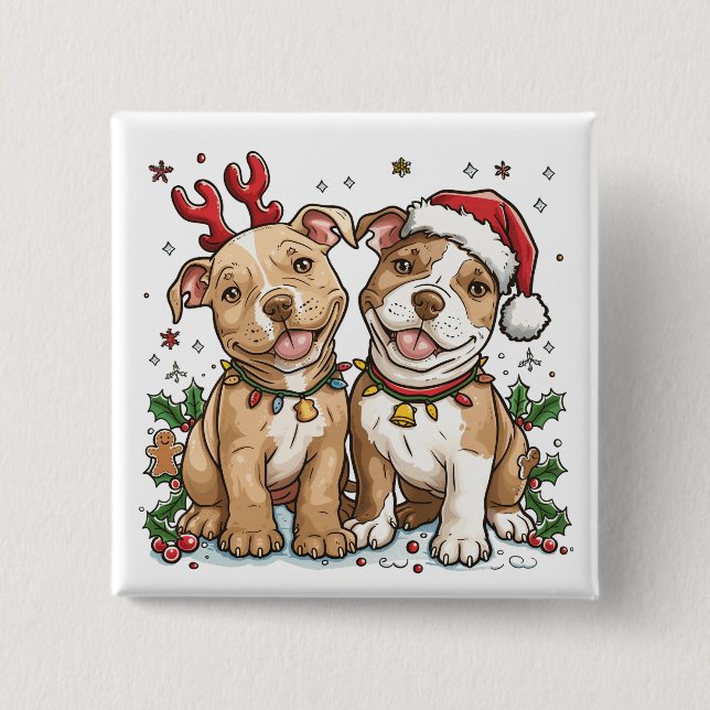 Christmas Pit Bull Dogs Button (Front)