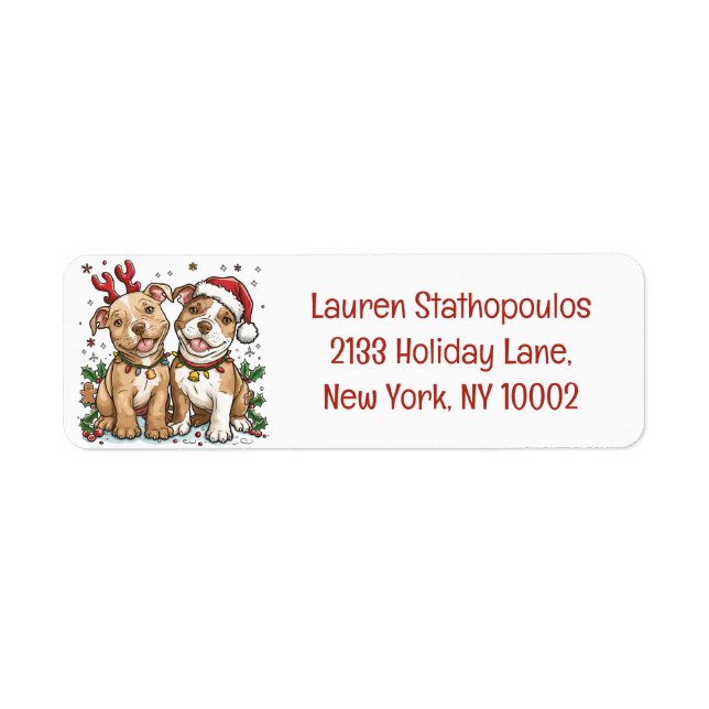 Christmas Pit Bull Dogs Label (Front)