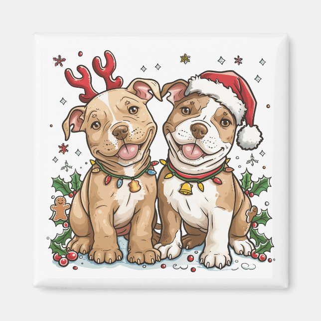 Christmas Pit Bull Dogs Magnet (Front)