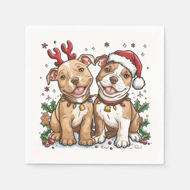 Christmas Pit Bull Dogs Napkins (Front)