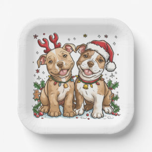 Christmas Pit Bull Dogs Paper Plates