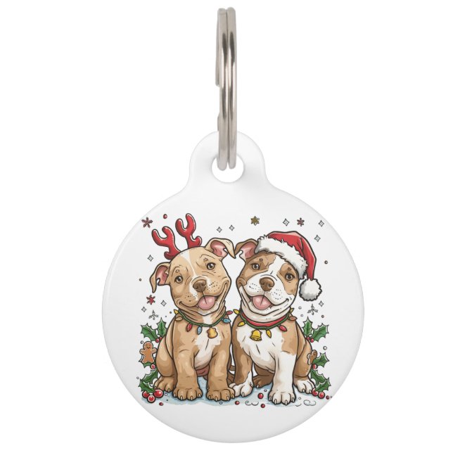 Christmas Pit Bull Dogs Pet ID Tag (Front)
