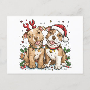 Christmas Pit Bull Dogs Postcard