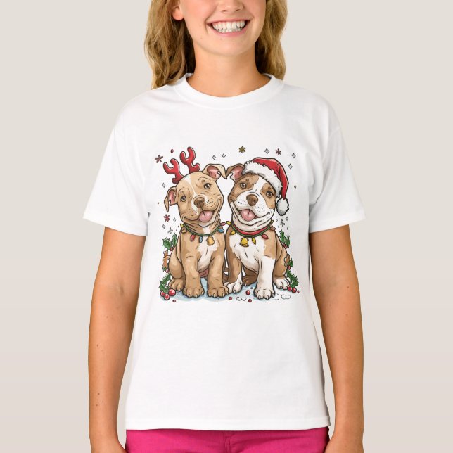 Christmas Pit Bull Dogs T-Shirt (Front)